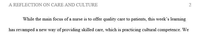 Write 1-2 paragraphs reflecting on caring and culture in the NP role.